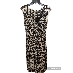 Lauren Ralph Lauren Dress Womens 8 Gathered‎ Front Black & White Geo-Lined